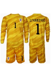 Fotbalové Dres Chorvatsko Dominik Livakovic #1 Brankářské Dětské Domácí Oblečení ME 2024 Dlouhý Rukáv (+ trenýrky)